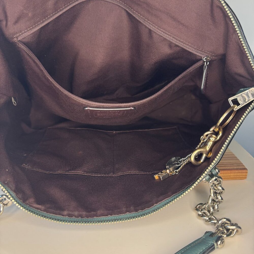 COACH - Ava Vintage Chain Tote Purse Dark Teal Pebbled Leather Silver Chain - Picture 16 of 16